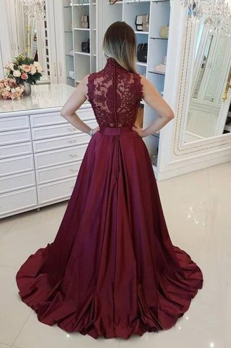 Dark High Neck Long Red Mermaid Prom Dresses 2021 - Bridelily Dark High Neck Long Red Mermaid Prom Dresses 2021 - Bridelily