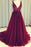 Dark Red V Neck Sleeveless Tulle Prom with Sequins Long Sequined Evening Dress - Prom Dresses