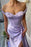 Elegant Lilac Off-the-Shoulder Evening Dress with Long Split and Ruffle