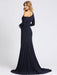 Deep Navy Evening Dress One-Shoulder With Train Long Sleeves Criss-Cross Lycra Spandex Sheath Social Party Dresses