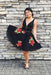 Deep V Neck Junior Homecoming Dresses with Flowers Sexy Lace Black Dress - Prom Dresses