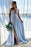 Deep V Neck Light Blue Long Prom Simple Flowy Bridesmaid Dresses - Prom Dresses