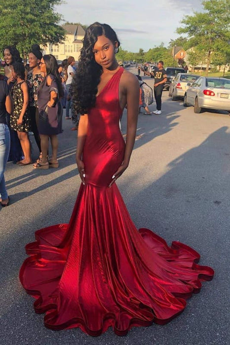 Deep V Neck Sleeveless Open Back Cheap Red Ball Gowns - Bridelily Deep V Neck Sleeveless Open Back Cheap Red Ball Gowns - Bridelily