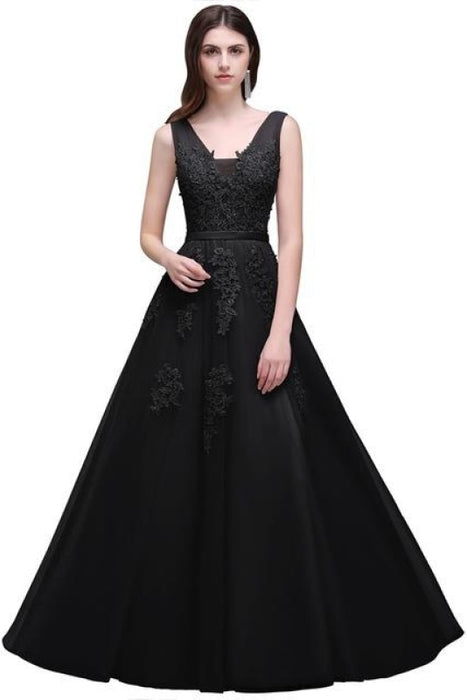 Double V Neck Long Evening Dress Chiffon Bridesmaid Dresses - Black / US 2 - bridesmaid dresses