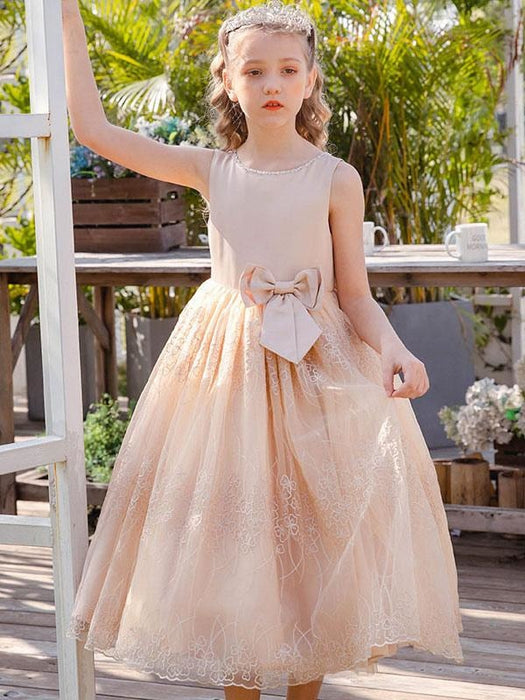 Flower Girl Dresses Baby Blue Jewel Neck Sleeveless Bows Lace Tulle Polyester Kids Social Party Dresses
