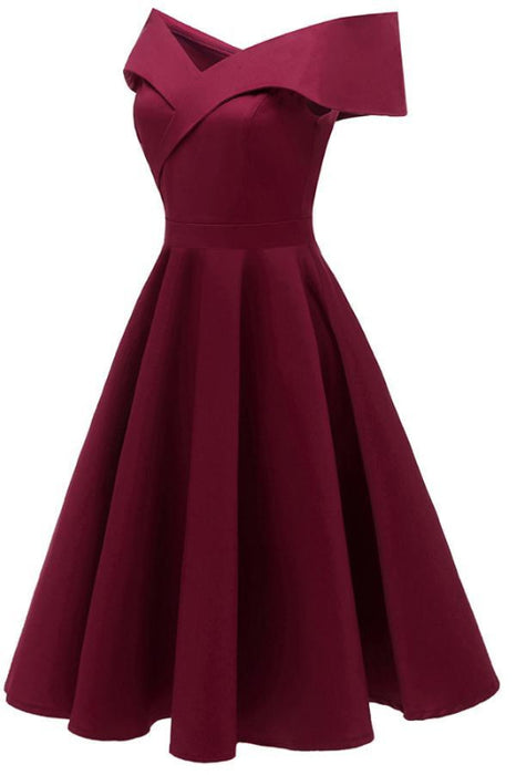Dress Elegant Off Shoulder Cotton Elastic Lady Neck Short - Burgundy / S - lace dresses