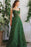 Strapless Spaghetti-Straps Evening Dress With Appliques A-Line in Emerald Green
