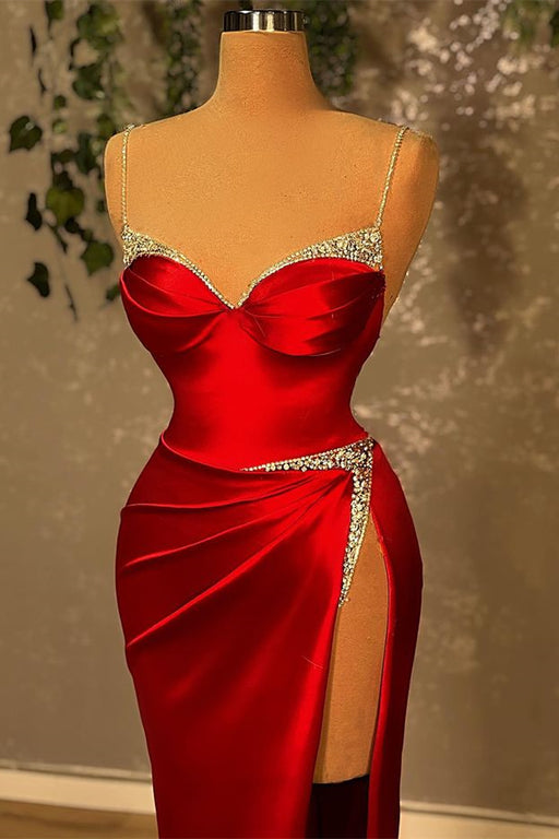 Chic Burgundy Mermaid Prom Dress with Spaghetti Straps and Beaded Details