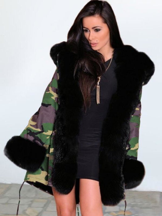 Electric Army Green Faux Fur Chubby Faux Fur Coats - Black / S - womens furs & leathers