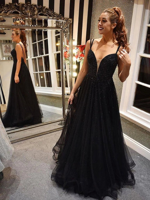 black prom dress with beaded top Form-Fitting Beaded Long Prom Dress with Train Black / XSmall