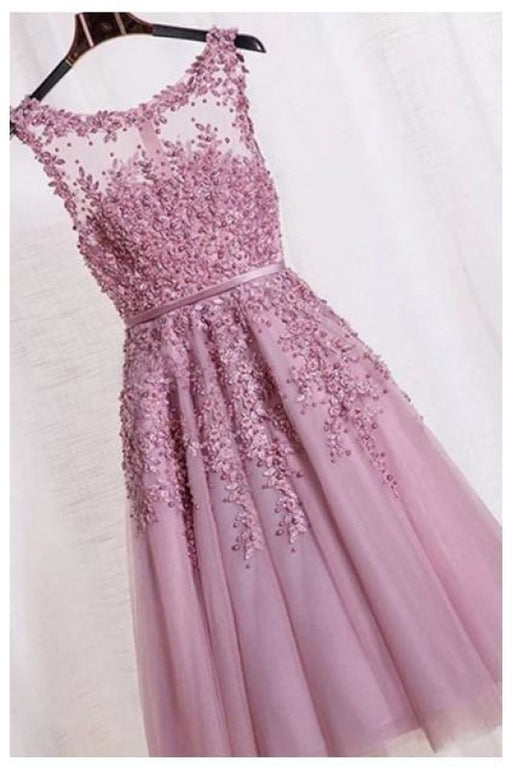 Elegant Appliques Formal Short Homecoming Dress Sleeveless Tulle Prom Gown - Prom Dresses