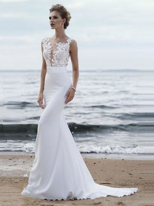 Elegant Appliques Lace Mermaid Wedding Dresses - White / Floor Length - wedding dresses