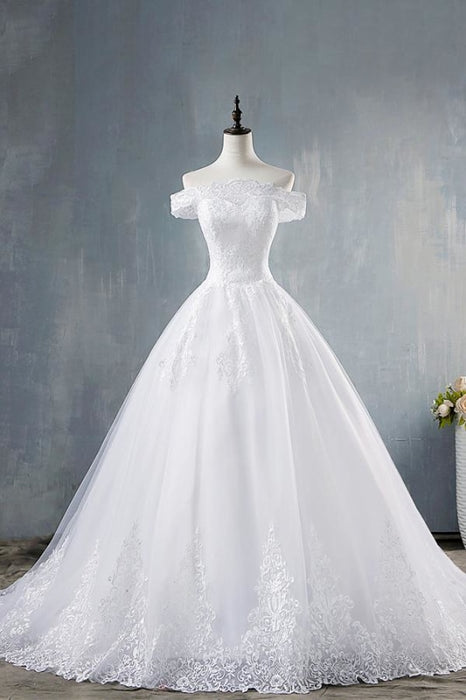 Elegant Appliques Lace Tulle A-line Wedding Dress - Wedding Dresses