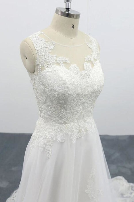 Elegant Appliques Tulle A-line Wedding Dress - Wedding Dresses