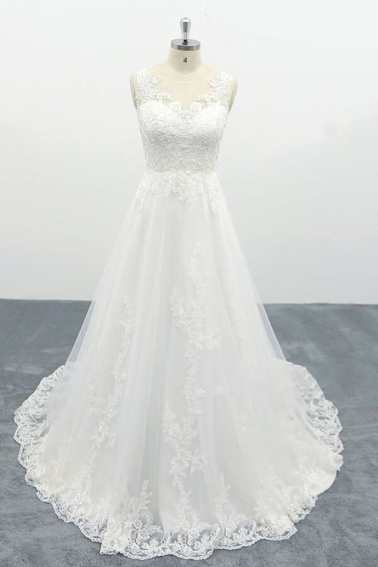 Elegant Appliques Tulle A-line Wedding Dress - Wedding Dresses