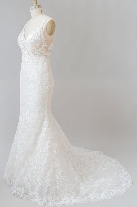 Elegant Appliques V-neck Sheath Wedding Dress - Wedding Dresses