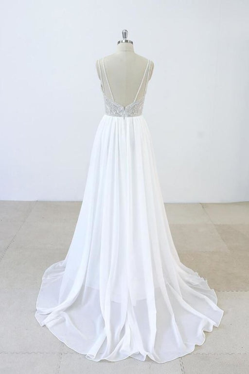 Elegant Beading Chiffon A-line Wedding Dress - Wedding Dresses