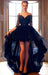 Elegant Black Lace High-low Half Sleeves Prom Evening Dress - Prom Dresses