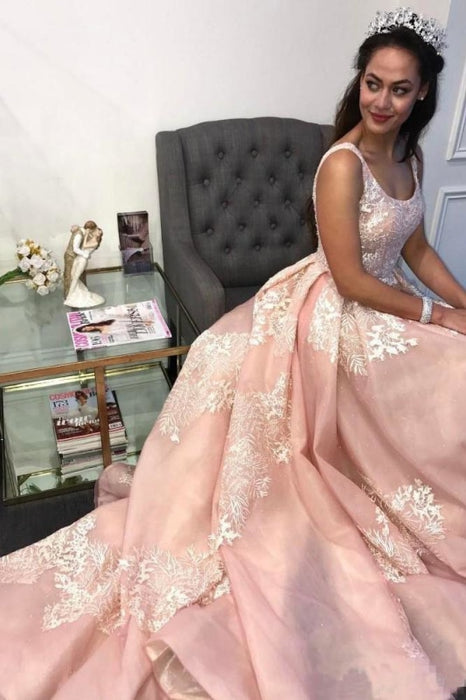 Elegant Blush Pink Sexy Backless Lace Scoop Neck Prom Special Occasion Gown - Prom Dresses