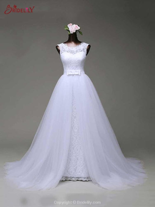 Elegant Bow Lace-Up Tulle Mermaid Wedding Dresses - white / Floor Length - wedding dresses