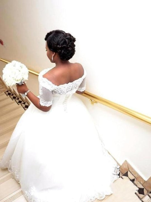 Elegant Cap Sleeve Lace Appliques A-Line Wedding Dresses - wedding dresses