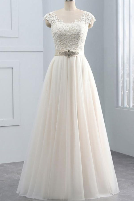 Elegant Cap Sleeve Lace Tulle A-line Wedding Dress - Wedding Dresses