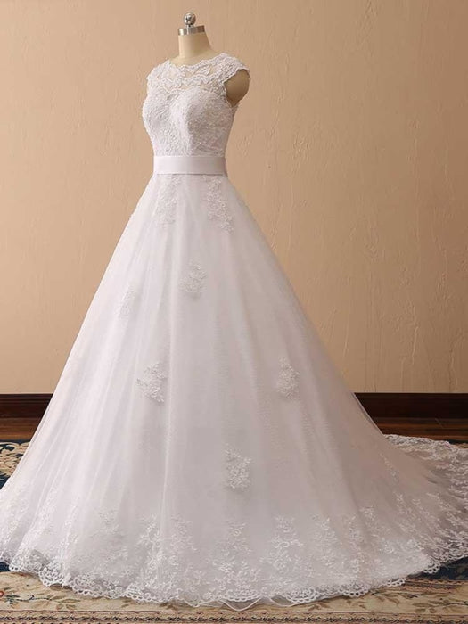 Elegant Cap Sleeves Lace Ball Gown Wedding Dresses - wedding dresses