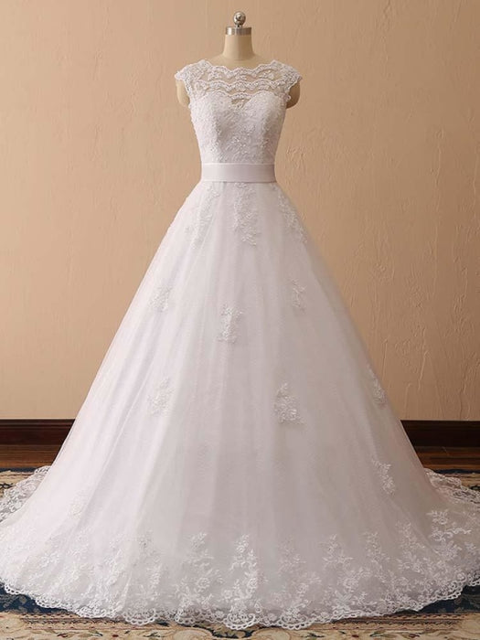 Elegant Cap Sleeves Lace Ball Gown Wedding Dresses - wedding dresses
