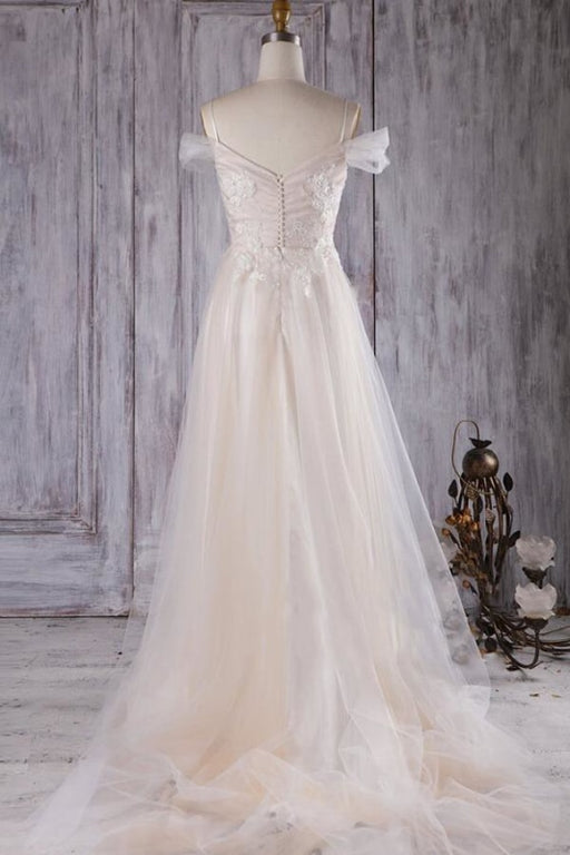 Elegant Cold-shoulder Sweep Train Wedding Dress - Wedding Dresses