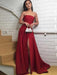 Elegant Dark Red Strapless Satin Long Prom Dresses with Side High Slit, Dark Red Formal Graduation Evening Dresses 