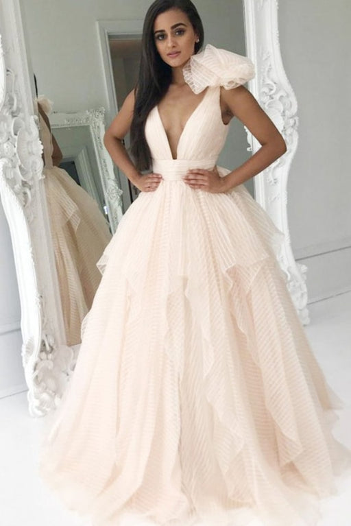 Elegant Deep V-Neck Light Pink Ball Gown Princess Prom Quinceanera Dresses - Prom Dresses