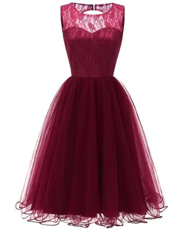 Elegant Embroidery Lace Dresses For Women - Burgundy / S - lace dresses