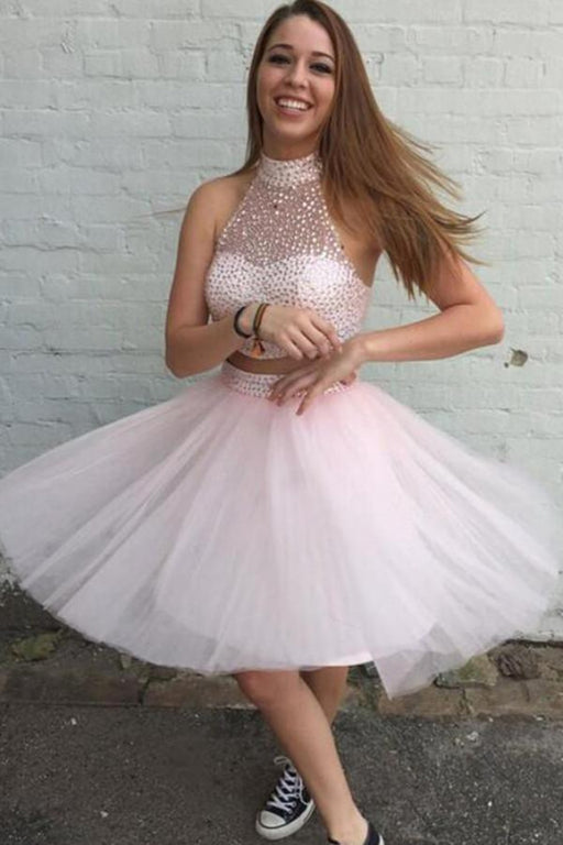 Elegant Fascinating Two Pieces Pink Tulle Short Prom Gowns Homecoming Dresses - Prom Dresses