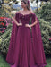 Elegant Floral Purple Chiffon Long Prom Dresses, Purple Formal Graduation Evening Dresses