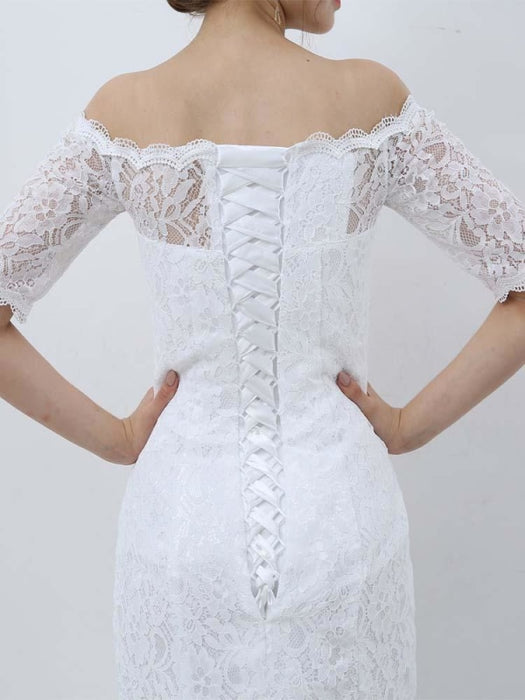 Elegant Half-Sleeves Lace Mermaid Wedding Dresses - wedding dresses
