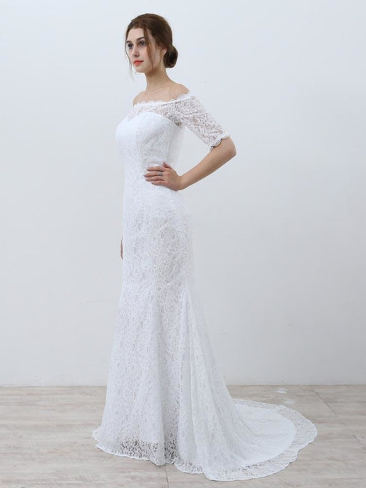 Elegant Half-Sleeves Lace Mermaid Wedding Dresses - wedding dresses