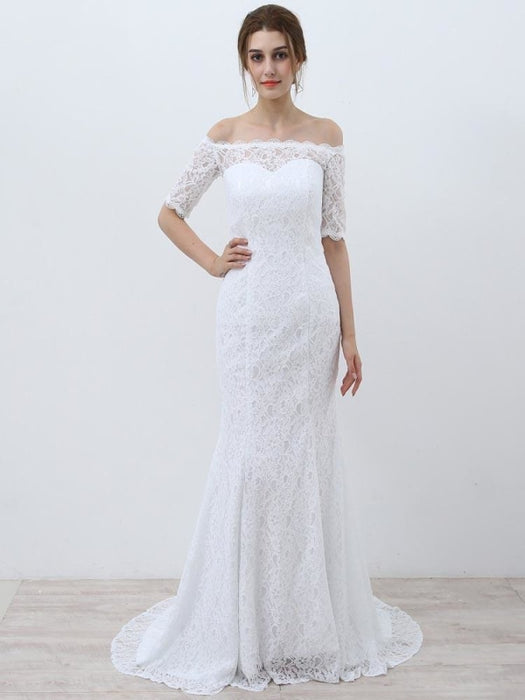 Elegant Half-Sleeves Lace Mermaid Wedding Dresses - As Picture / Floor Length - wedding dresses