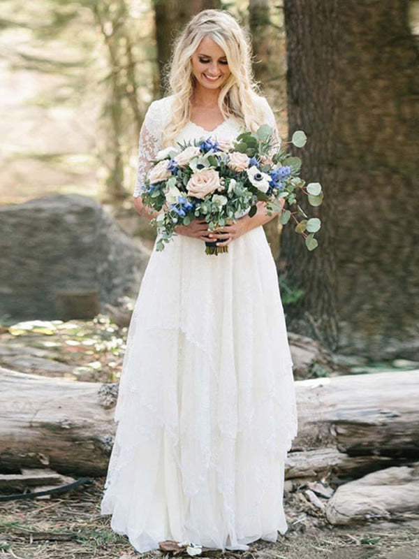 Bohemian Cheap Vintage Lace Wedding Dresses 2025- Bridelily