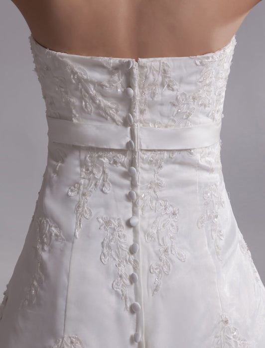Elegant Ivory A-line Strapless Rhinestone Tulle Bridal Wedding Dress