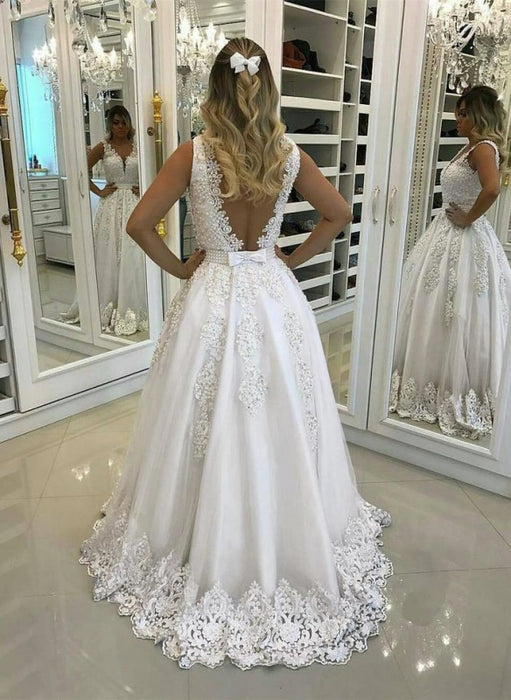 Elegant Ivory Lace and Appliques Wedding Dresses - wedding dresses