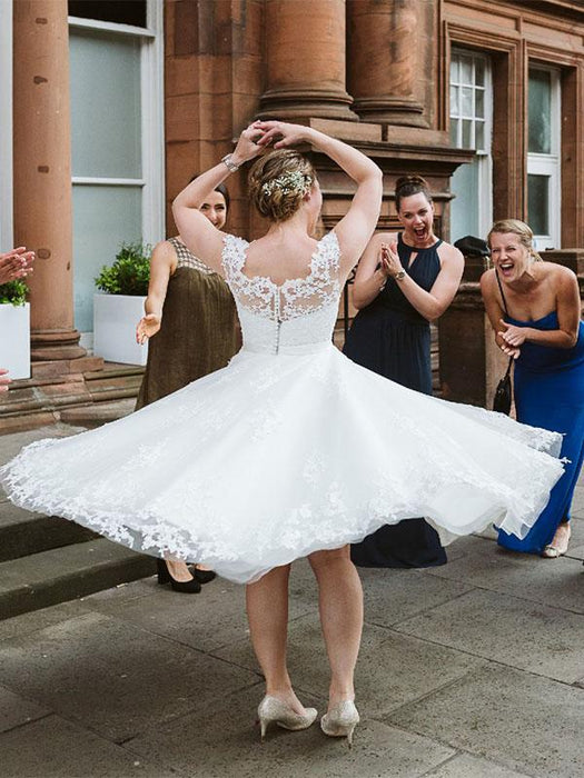 Elegant Lace Aline Plus Size Short Wedding Dresses Cheap - Bridelily Elegant Lace Aline Plus Size Short Wedding Dresses Cheap - Bridelily