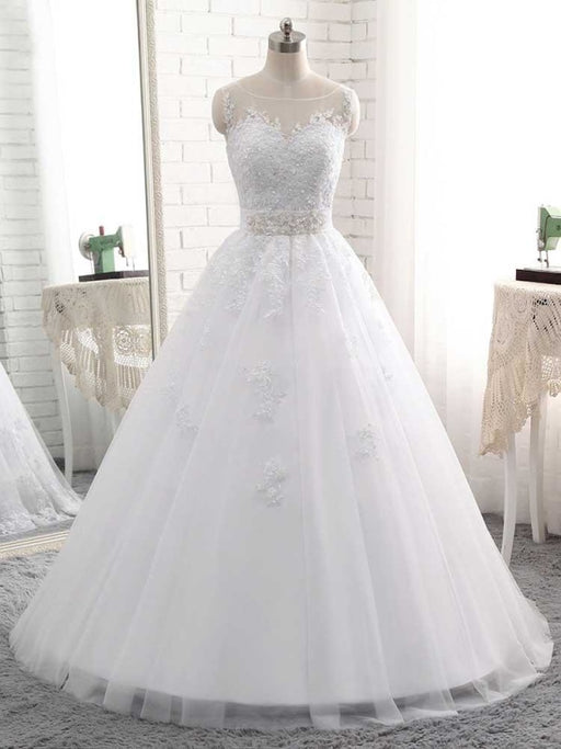 Elegant Lace-Up Ball Gown Wedding Dresses - White / Floor Length - wedding dresses