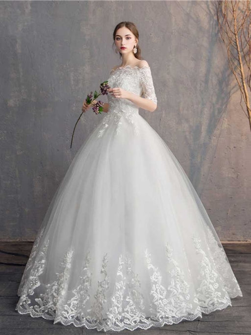 Elegant Lace-Up Tulle Ball Gown Wedding Dresses - wedding dresses