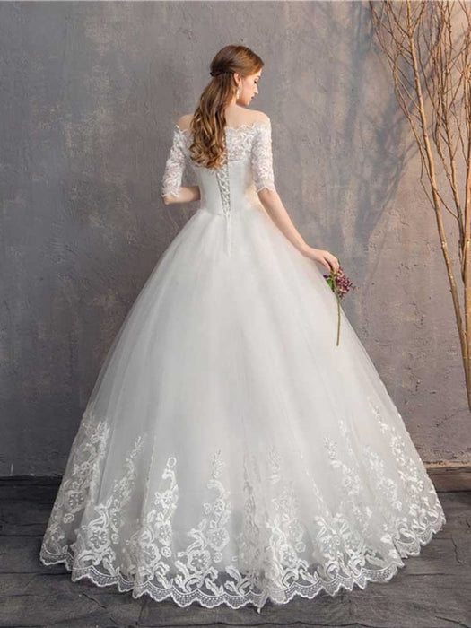 Elegant Lace-Up Tulle Ball Gown Wedding Dresses - wedding dresses