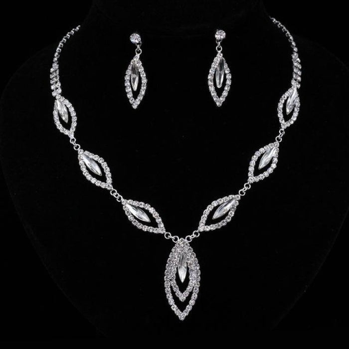Elegant Leaf Design Necklace Earrings Jewelry Sets | Bridelily - clear - jewelry sets