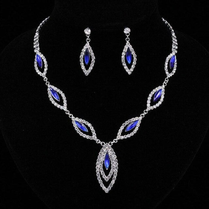 Elegant Leaf Design Necklace Earrings Jewelry Sets | Bridelily - royal blue - jewelry sets