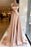 Elegant Long Champagne High Split Prom Dresses - Prom Dresses