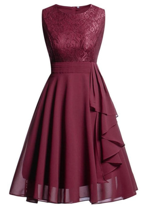 Elegant Long Dress Pageant Lace Midi Dress - burgundy dress / S - lace dresses