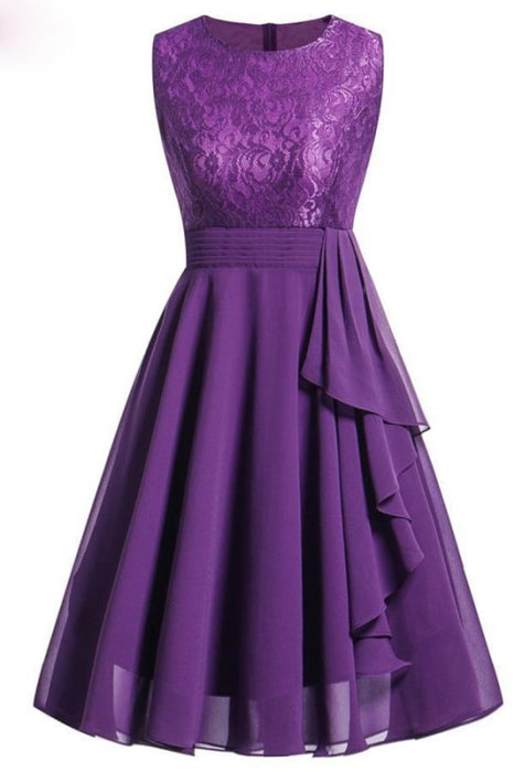 Elegant Long Dress Pageant Lace Midi Dress - purple dress / S - lace dresses
