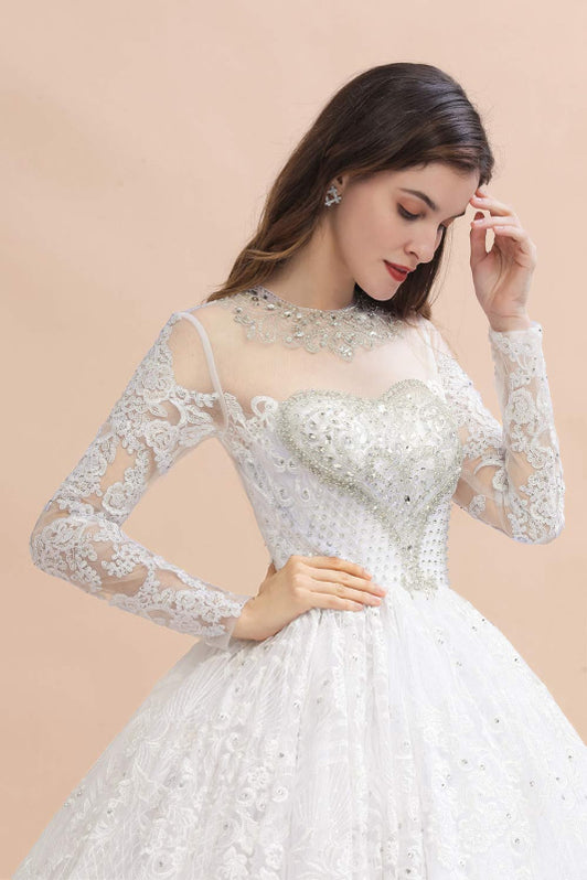 Gorgeous Long Sleeves Ball Gown Wedding Dress With Lace Beads
